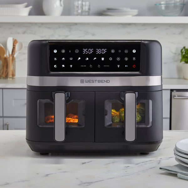 West Bend 10 Qt. Double UP™ Air Fryer with 15 Presets and Easy-View Windows, in Black- Lifestyle