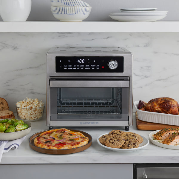 West Bend XL Air Fryer Oven with 24 Presets, 26 Quart, in Stainless Steel- Lifestyle