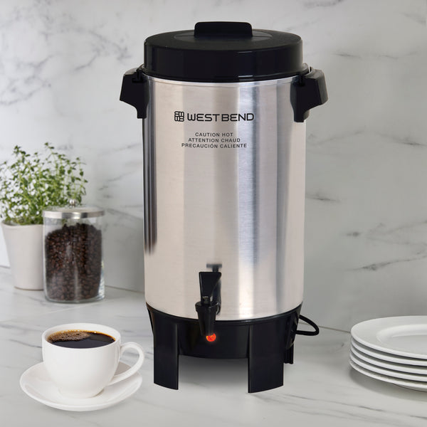 West Bend Polished Aluminum Coffee Urn, CU0042PA23, Silver, 42 Cup- Lifestyle