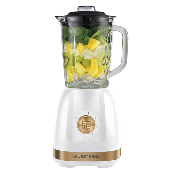 West Bend Timeless 5 Speed Multi-Function Blender, 48 oz Glass Jar, with Travel Cup