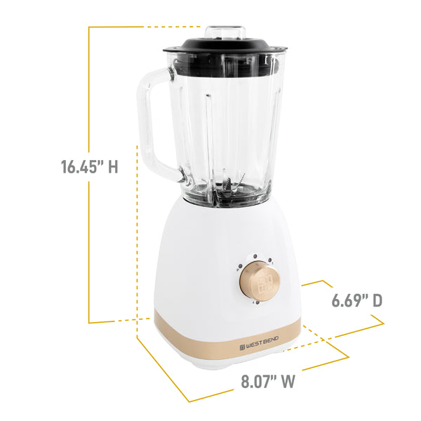 West Bend Timeless 5 Speed Multi-Function Blender, 48 oz Glass Jar, with Travel Cup