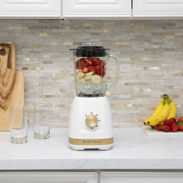 West Bend Timeless 5 Speed Multi-Function Blender, 48 oz Glass Jar, with Travel Cup