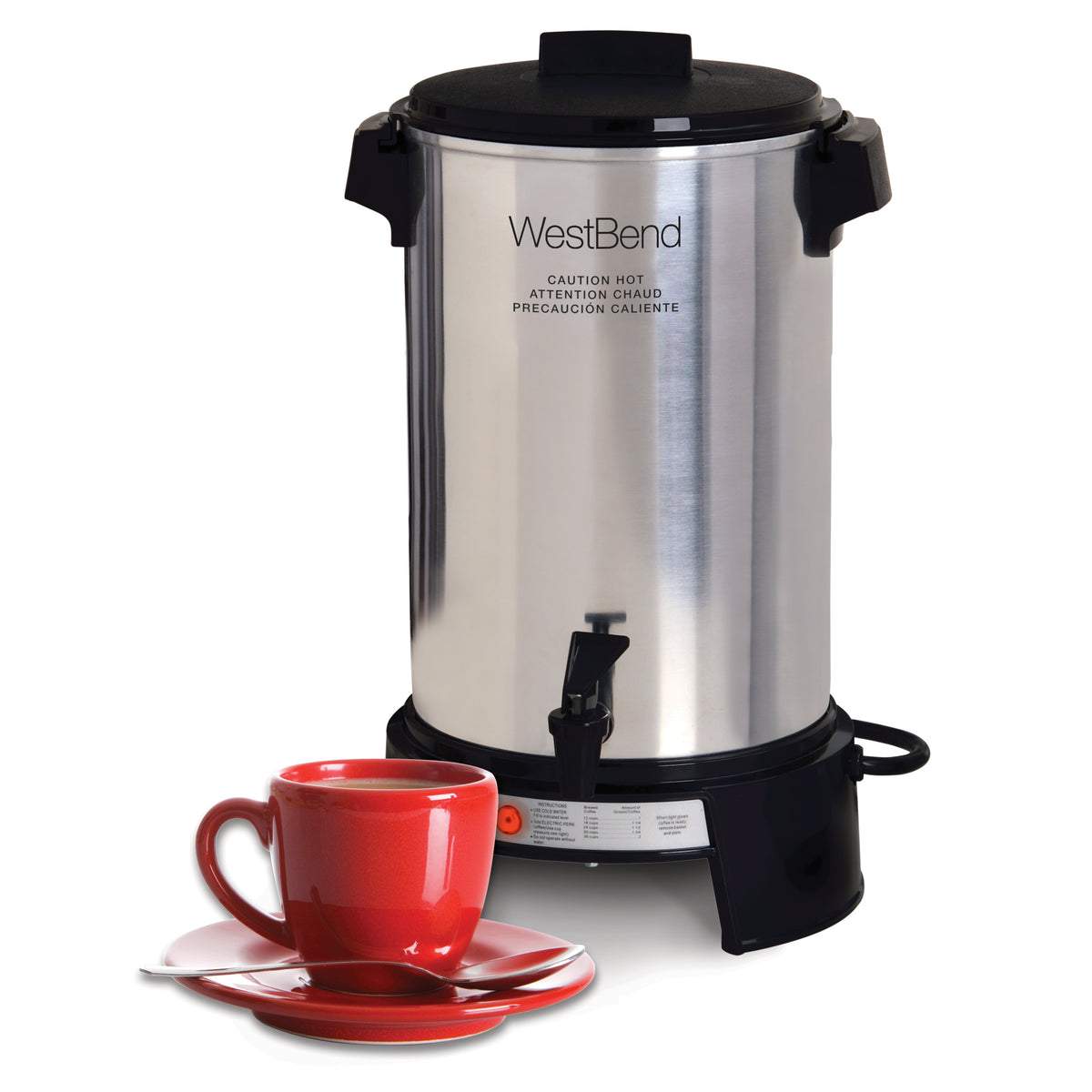 West Bend 36 Cup Commercial Coffee Urn Large Capacity with Easy Measuring Guide in Aluminum 43536