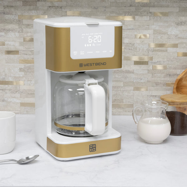 West Bend Timeless 12 Cup Hot & Iced Coffee Maker, in White/Gold- Lifestyle