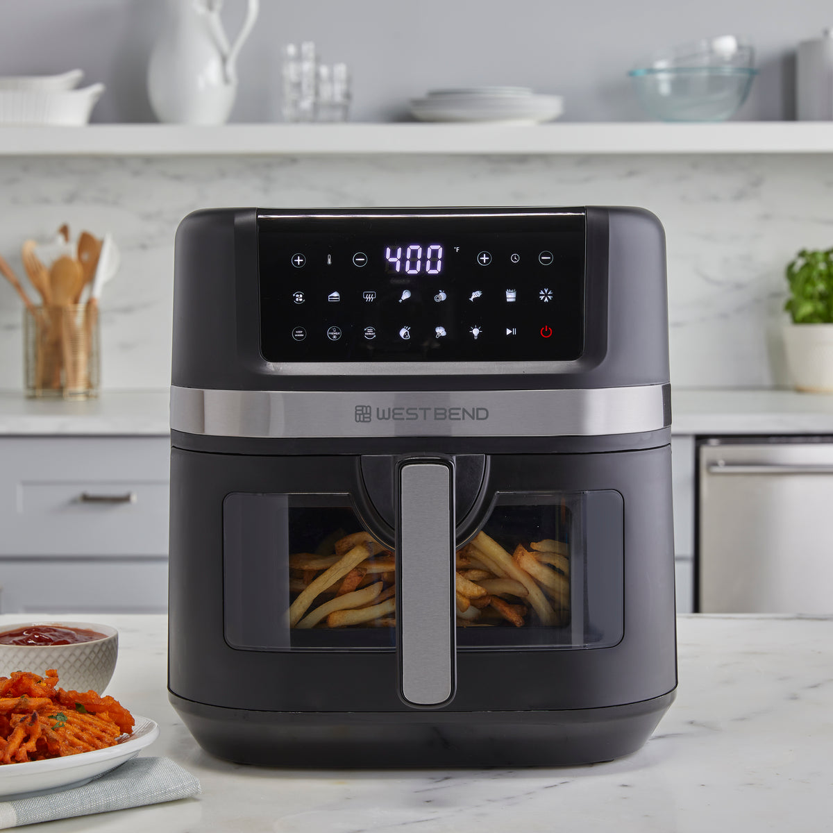 SUR LA TABLE KITCHEN ESSENTIALS 5-in-1 Compact 8-Quart Basket Air Fryer  with Window for Easy Viewing, Digital Touchscreen Display with 10-Presets,  Air