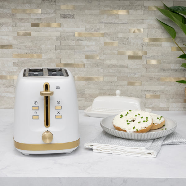 West Bend Timeless 2-Slice Toaster, in White/Gold- Lifestyle