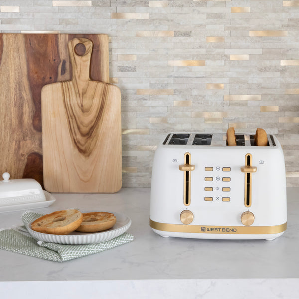 West Bend Timeless 4-Slice Toaster, in White/Gold- Lifestyle