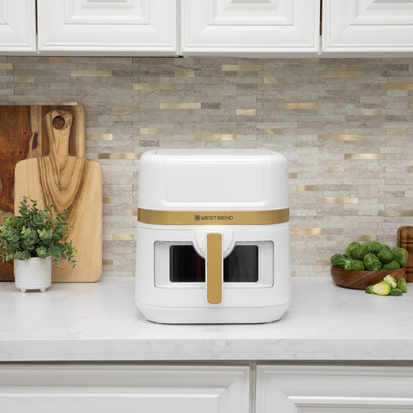 West Bend Timeless 7QT Air Fryer with 13 One-Touch Presets, in White/Gold- Lifestyle