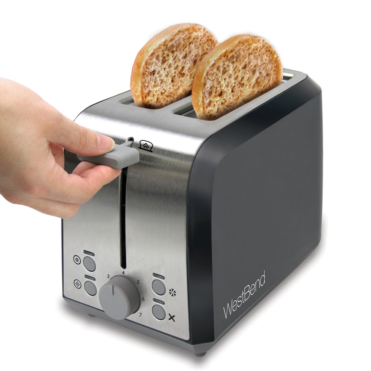 West Bend 77222 Toaster 2 Slice QuikServe Wide Slot Slide Through with  Bagel and Gluten-Free Settings and Cool Touch Exterior Includes Removable
