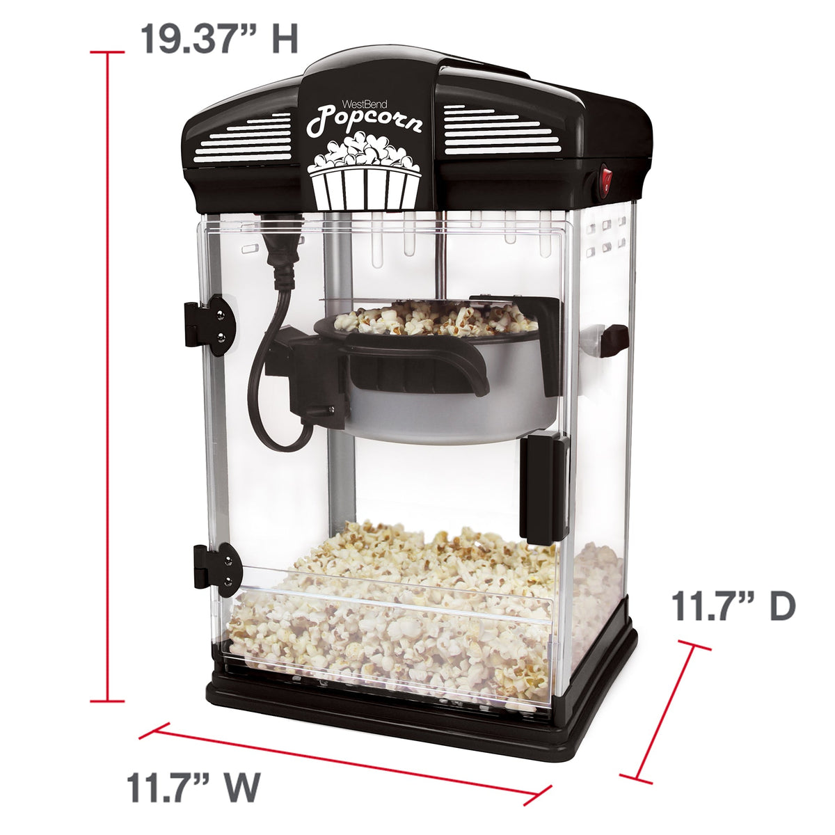 West Bend Theater Crazy Stirring Oil Popcorn Maker with Non-Stick Stainless  Steel Kettle, 4 Qt. Capacity, in Black (82515B)