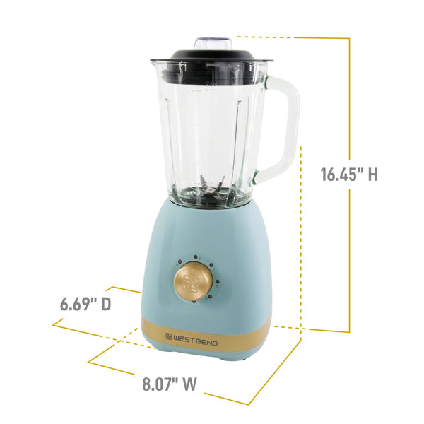 West Bend Timeless 5 Speed Multi-Function Blender, 48 oz Glass Jar, with Travel Cup - West Bend