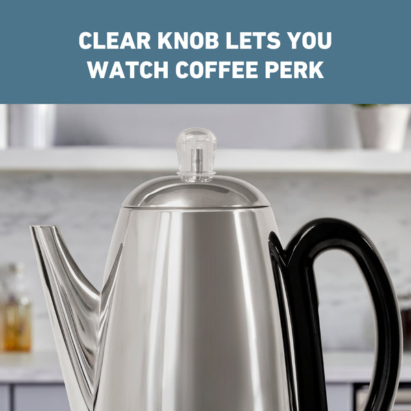 Coffee percolator lid with clear knob and stainless steam tube