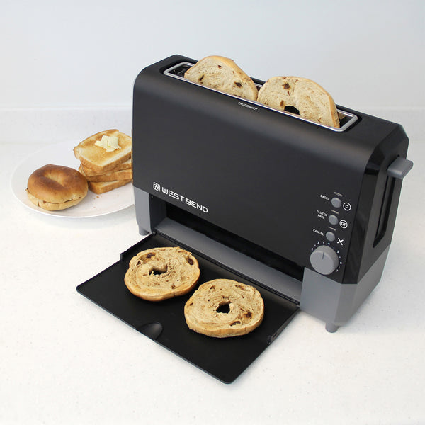 West Bend QuikServe 2-Slice Toaster with Extra Wide Slots, in Black- Lifestyle