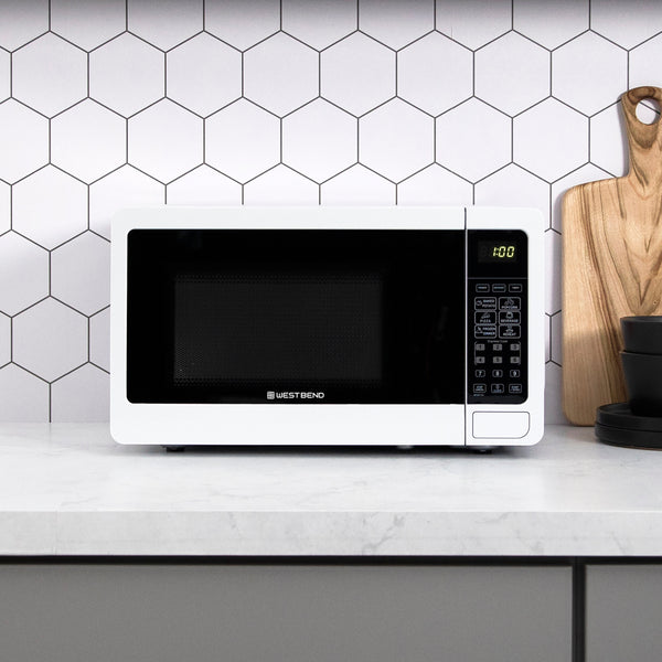 0.7 cu. ft. microwave oven with black window, right keypad, and lit display