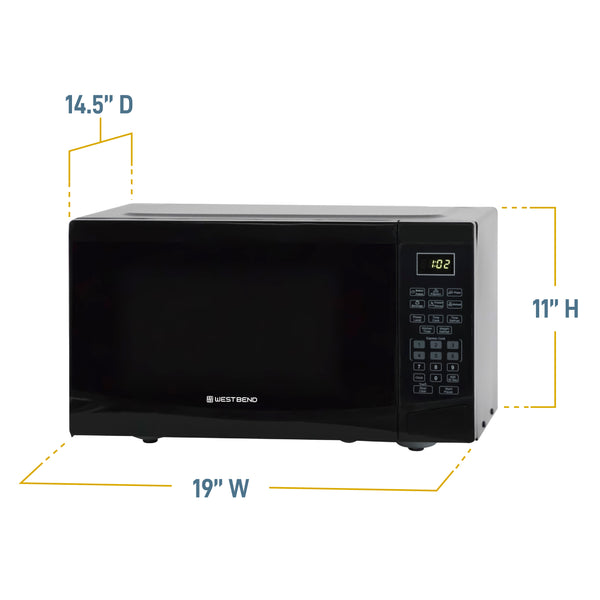 Black microwave oven front with size dimension callouts