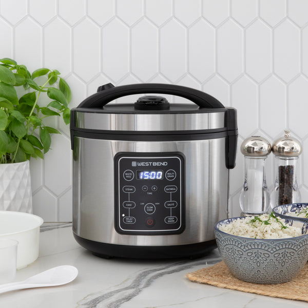 West Bend 20 Cup Multi-Function Rice Cooker, in Stainless Steel- Lifestyle