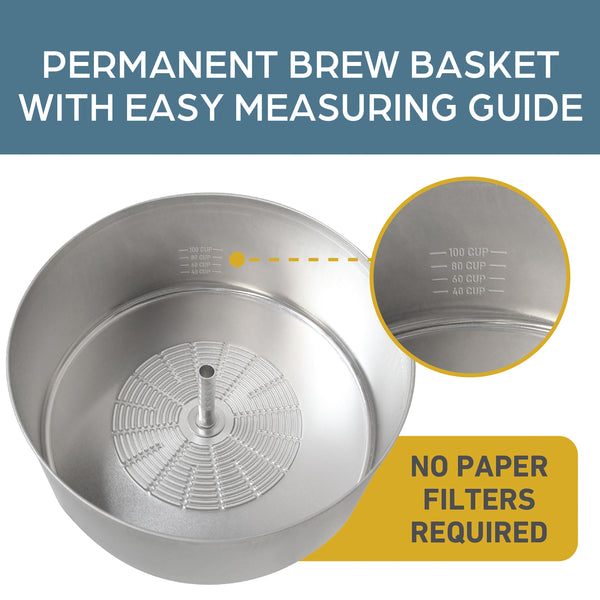 West Bend Polished Aluminum Coffee Urn, 33600, 100 Cup, 1500W