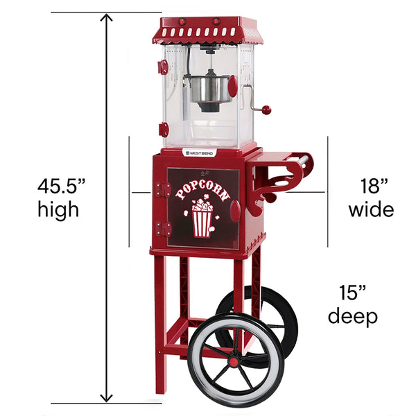 West Bend Compact Popcorn Machine and Cart, 10 - Cup Capacity - West Bend