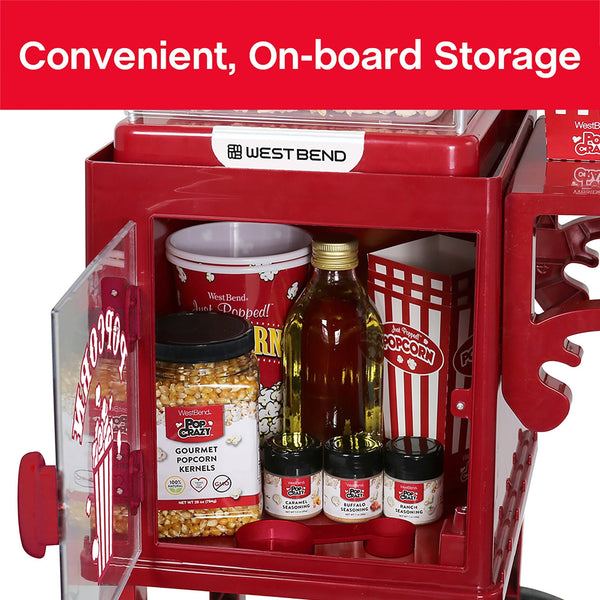 West Bend Compact Popcorn Machine and Cart, 10 - Cup Capacity - West Bend