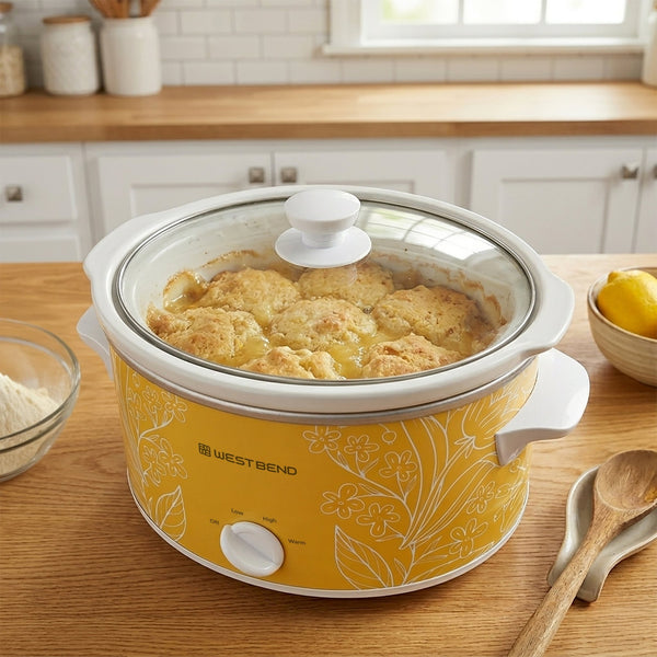 West Bend Pattern Slow Cooker, 4 Qt. Capacity in Yellow and White - West Bend