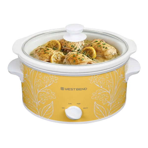 West Bend Pattern Slow Cooker, 4 Qt. Capacity in Yellow and White - West Bend