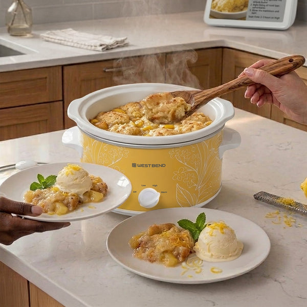 West Bend Pattern Slow Cooker, 4 Qt. Capacity in Yellow and White - West Bend