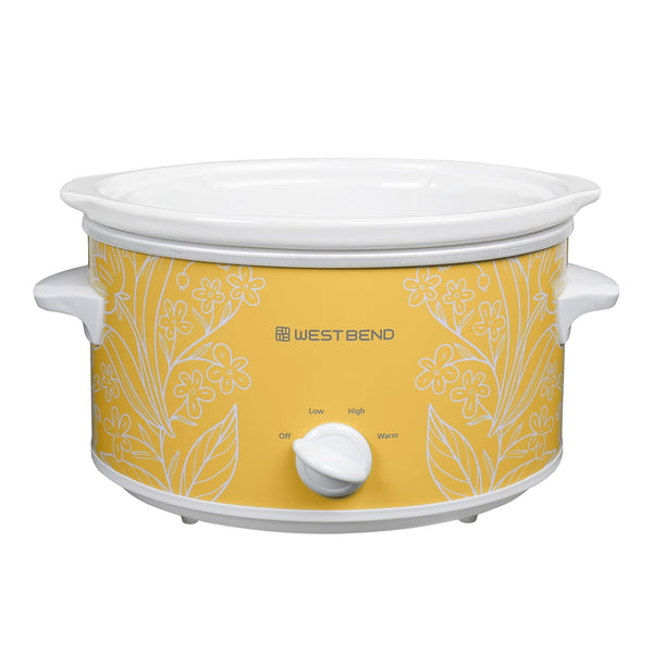 West Bend Pattern Slow Cooker, 4 Qt. Capacity in Yellow and White - West Bend