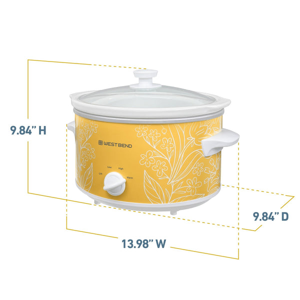 West Bend Pattern Slow Cooker, 4 Qt. Capacity in Yellow and White - West Bend