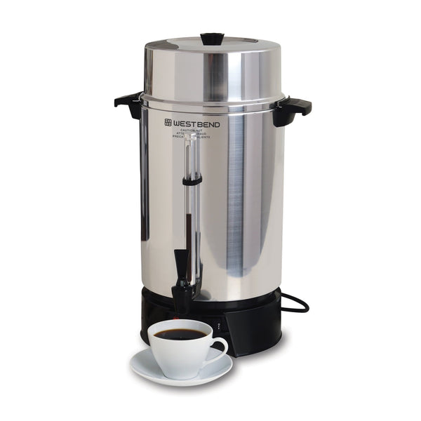 West Bend Polished Aluminum Coffee Urn, 33600, 100 Cup, 1500W - West Bend