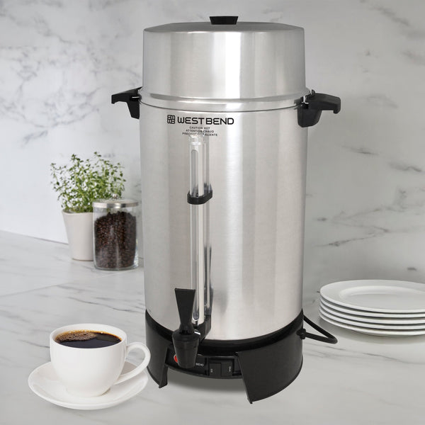 West Bend Polished Aluminum Coffee Urn, 33600, 100 Cup, 1500W - West Bend