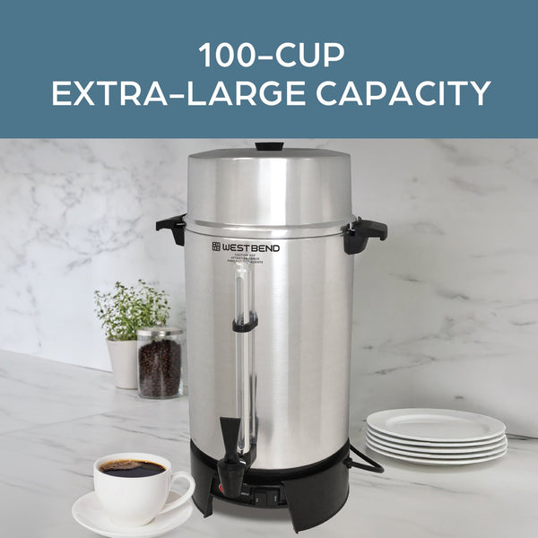 West Bend Polished Aluminum Coffee Urn, 33600, 100 Cup, 1500W - West Bend