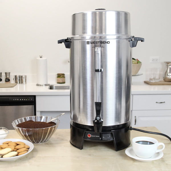 West Bend Polished Aluminum Coffee Urn, 33600, 100 Cup, 1500W - West Bend