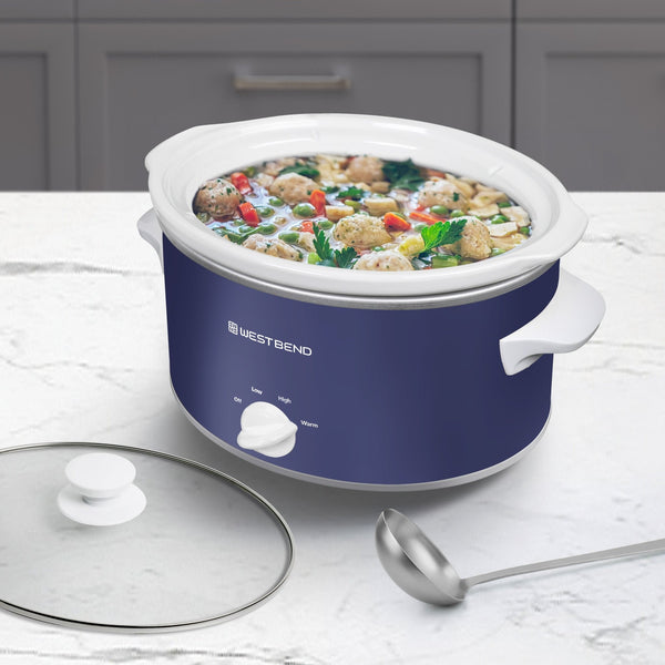 West Bend Slow Cooker, 4 Qt. Capacity, in Navy & White - West Bend