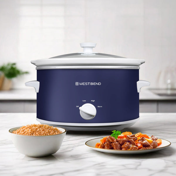 West Bend Slow Cooker, 4 Qt. Capacity, in Navy & White - West Bend