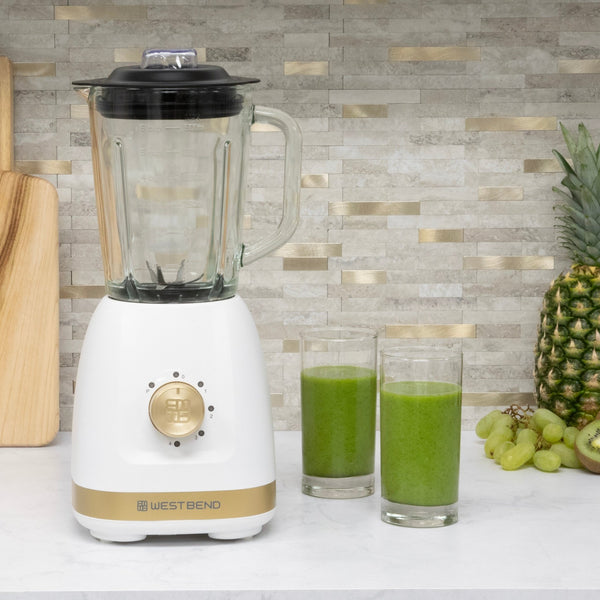 West Bend Timeless 5 Speed Multi - Function Blender, 48 oz Glass Jar, with Travel Cup - West Bend