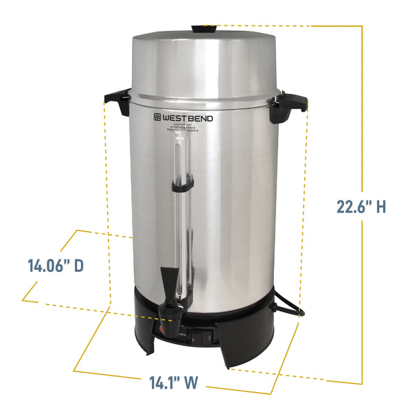 West Bend Polished Aluminum Coffee Urn, 33600, 100 Cup, 1500W