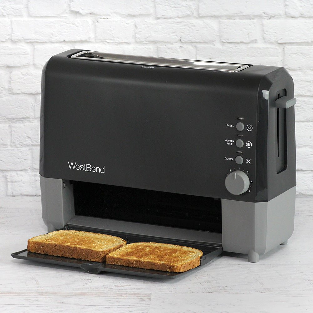 West Bend 77222 Toaster 2 Slice QuikServe Wide Slot Slide Through with  Bagel and