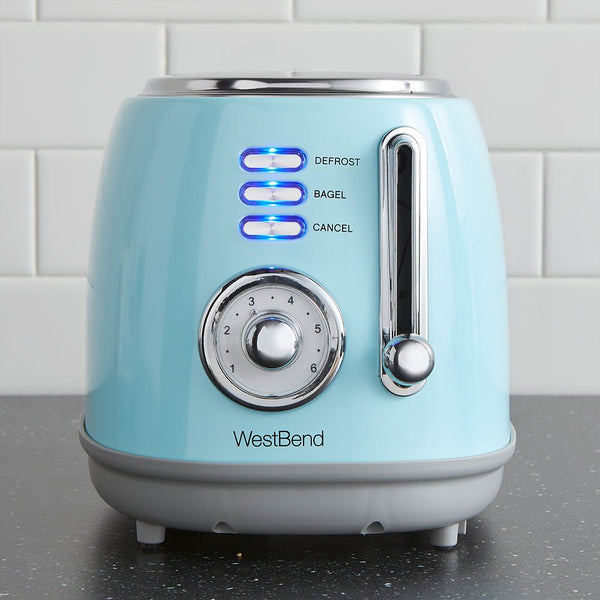 West Bend 2-Slice Stainless Steel Retro-Style 4 Functions, 6 Settings Toaster, Blue - West Bend