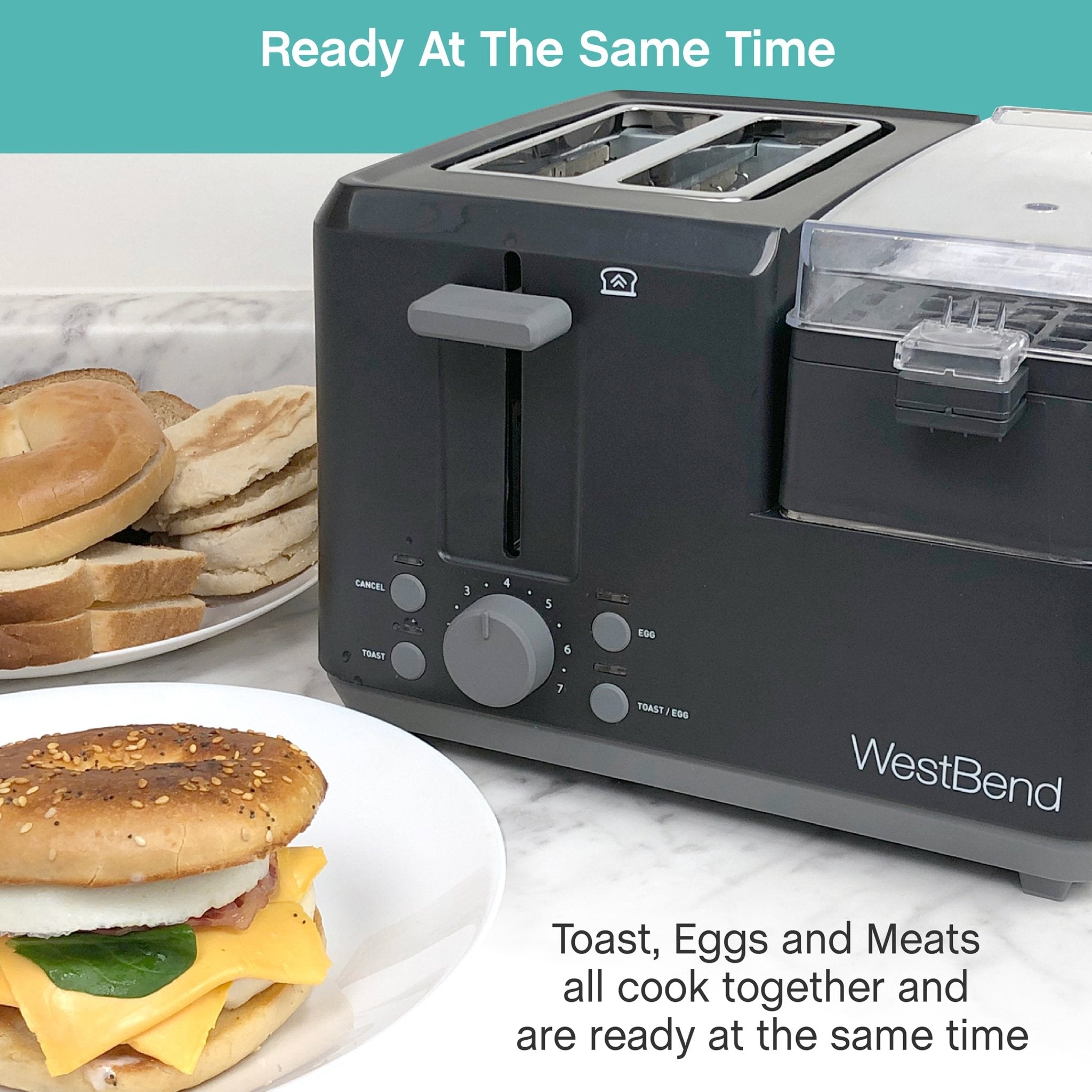  West Bend TEM4500W Egg & Muffin Toaster, 4-Slice, Black  (Discontinued: Home & Kitchen