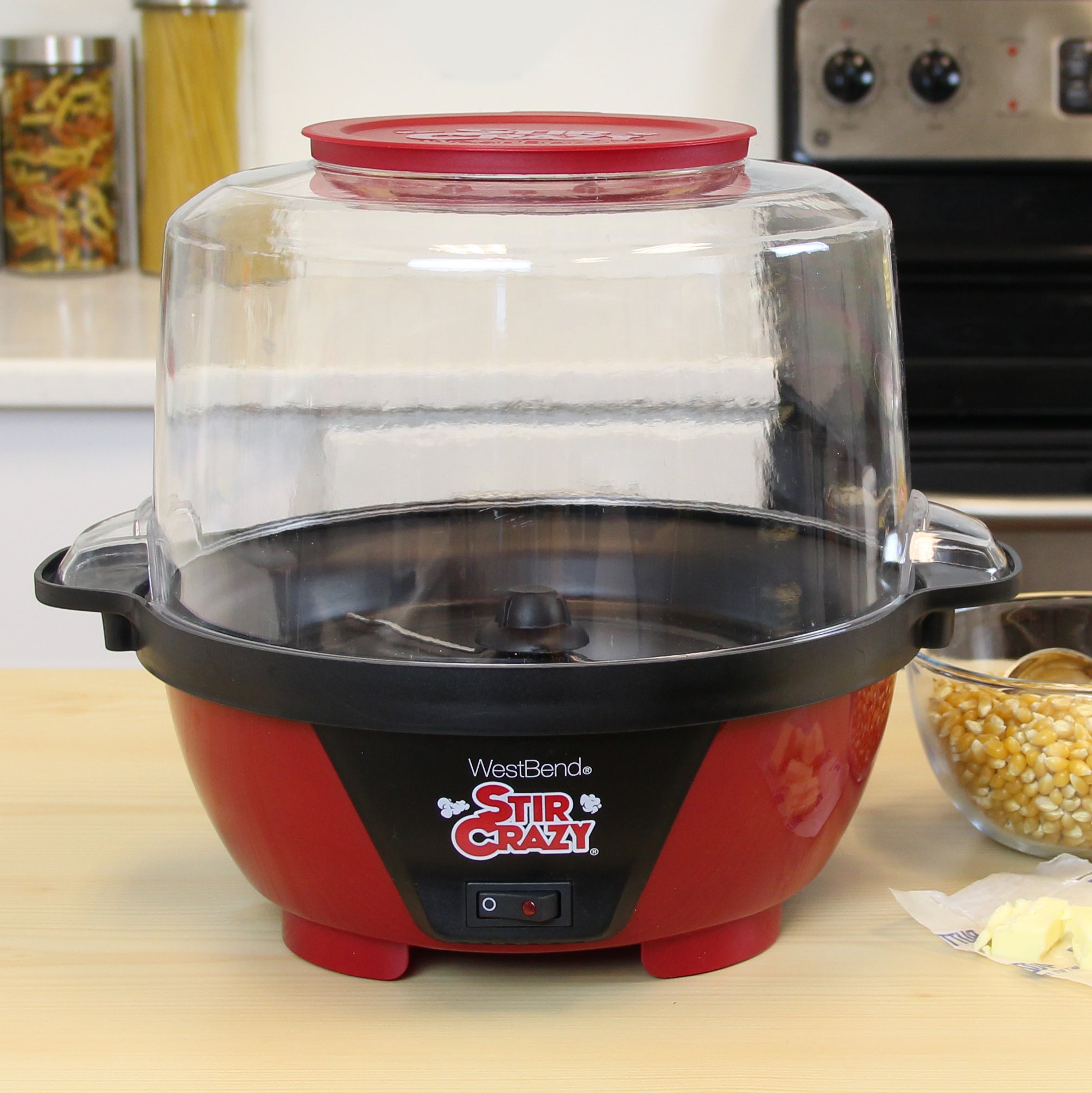 Popcorn Machine, 6-Quart Popcorn Popper maker, Nonstick Plate, Electric  Stirring with Quick-Heat Technology, Cool Touch Handles (Black)
